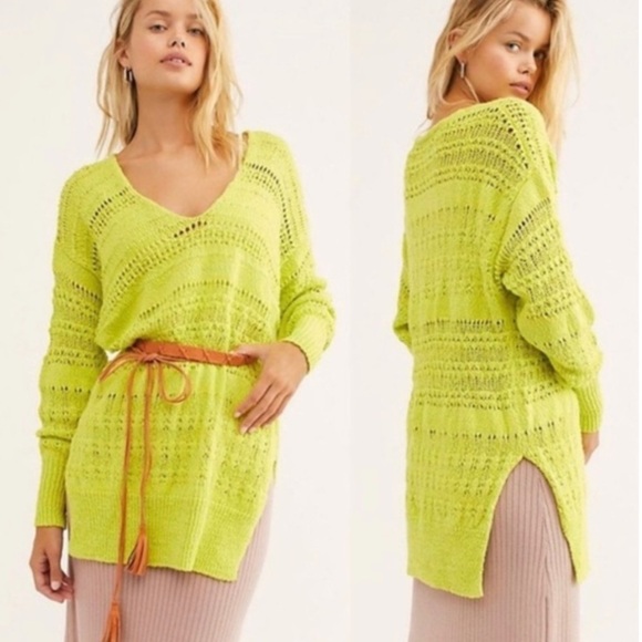Free People Lime Green Crochet Knit Sweater - Picture 1 of 7